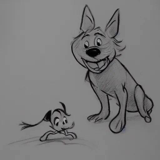 Image similar to milt kahl pencil sketch of happy mini schnauzer cartoon lady and the tramp style