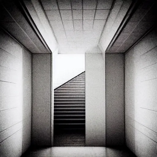 Prompt: “the inside of a huge white building with with many doors and stairs, confusing, clean geometric shapes, sharp lines, creepy, doors, strange dimensions, anime style, detailed background, horror anime”