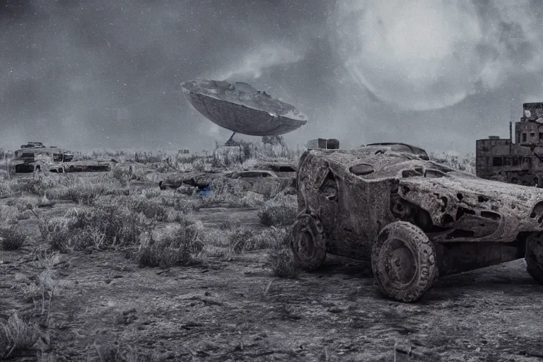 Image similar to leaked top secret footage of an ufo chrash site, military inspecting, vintage old shot with an old camera, intricate details, eerie, highly detailed, photorealistic, octane render, 8 k, unreal engine.