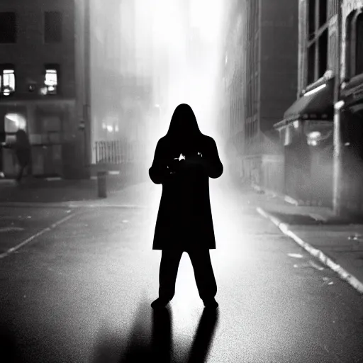 Image similar to ghost under a sheet smoking a cigarette, haunting a NYC sidewalk, trending on artstation, 8k, 4k, volumetric lighting, award-winning, cinematic composition, hd, spooky