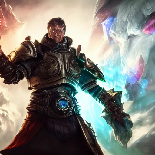 Image similar to portrait of bill gates as a spellcaster, league of legends amazing splashscreen artwork, gears of war, splash art, natural light, elegant, photorealistic facial features, intricate, fantasy, detailed face, atmospheric lighting, anamorphic lens flare, cinematic lighting, league of legends splash art, hd wallpaper, ultra high details by greg rutkowski