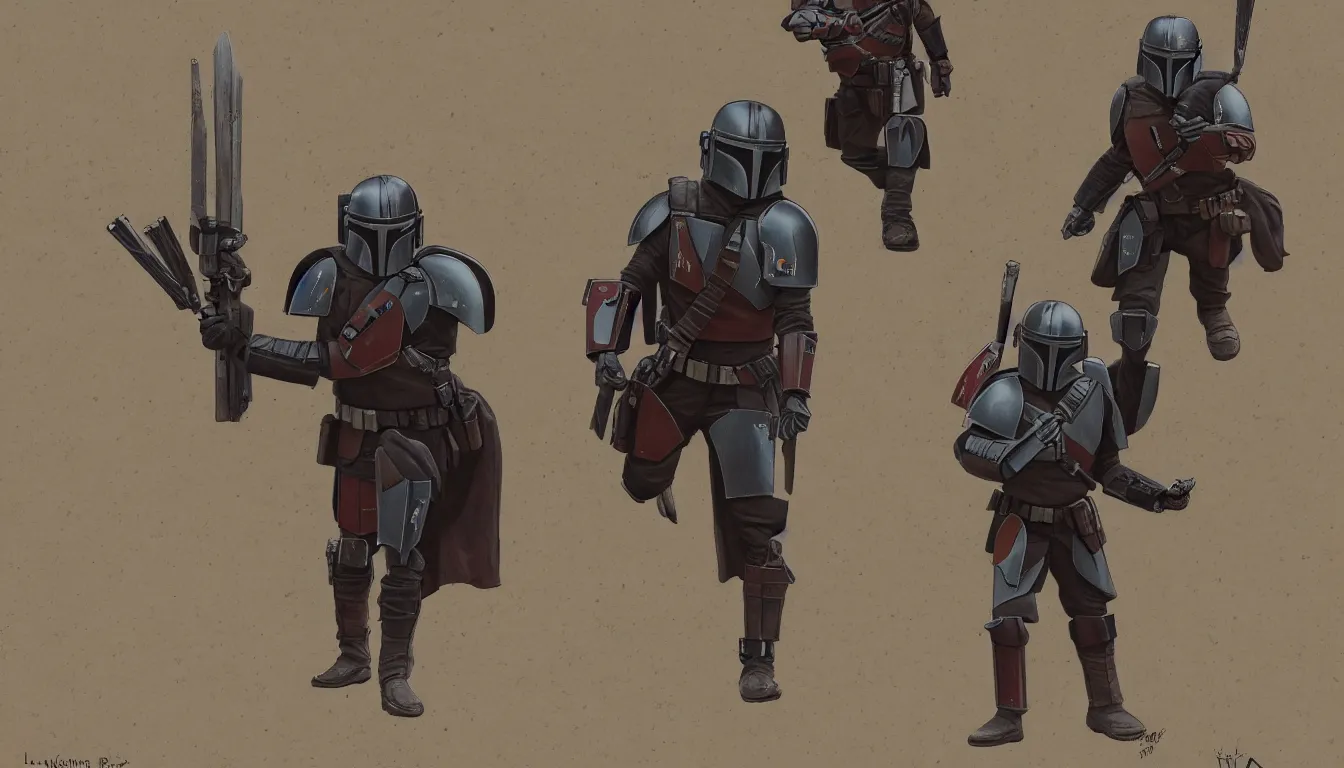 Image similar to lone mandalorian in action, in style of grzegorz rosinski