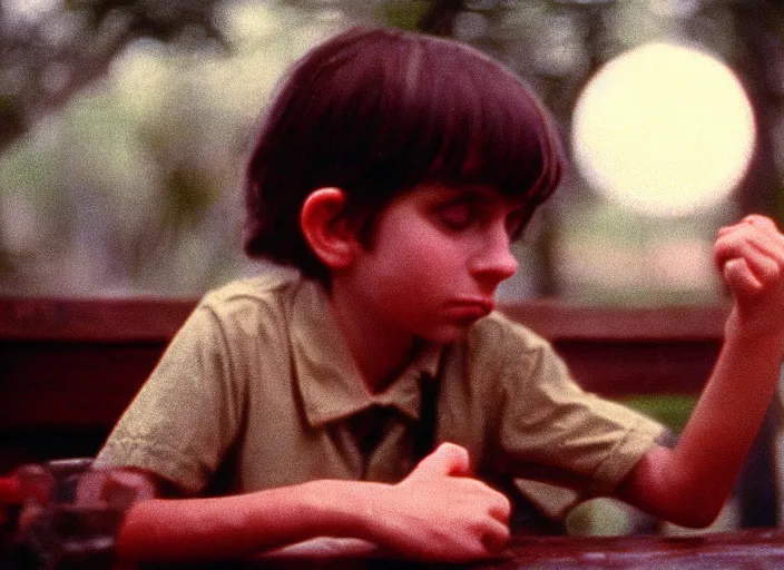 Image similar to 1 9 8 0 s cinematic screenshot cinestill portrait of a stop motion claymation film, moonrise kingdom, shallow depth of field, 1 8 mm, f 1. 8