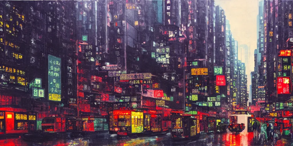 Image similar to a hong kong street, by peter doig, highly detailed, dramatic lighting, 8 k