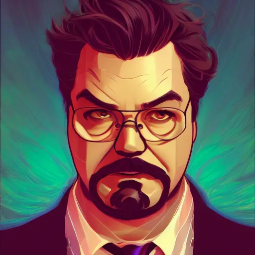 Prompt: Jack Black as Tony Stark, ambient lighting, 4k, alphonse mucha, lois van baarle, ilya kuvshinov, rossdraws, artstation