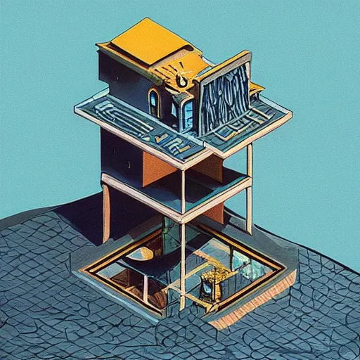 Prompt: isometric architectural art by salvador dali