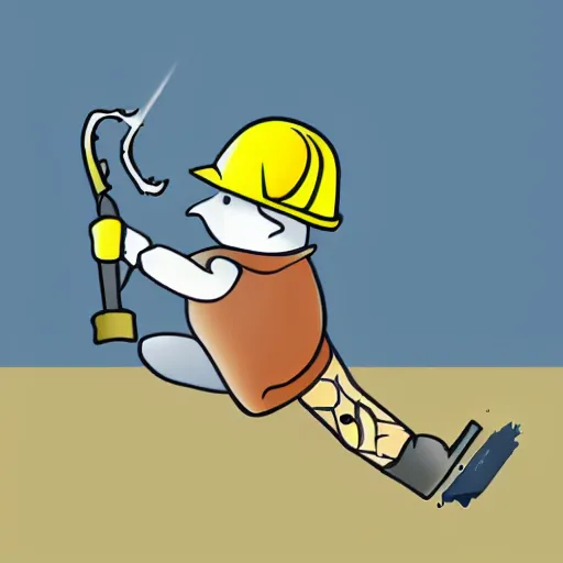 Prompt: simple illustration of a rabbit riding a jackhammer