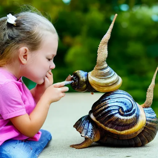 Image similar to little girl kissing a giant snail photo