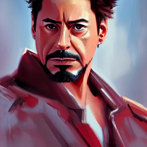 Image similar to concept art of tony stark, cinematic shot, painting by jama jurabaev, extremely detailed, brush hard, artstation, high quality, brush stroke