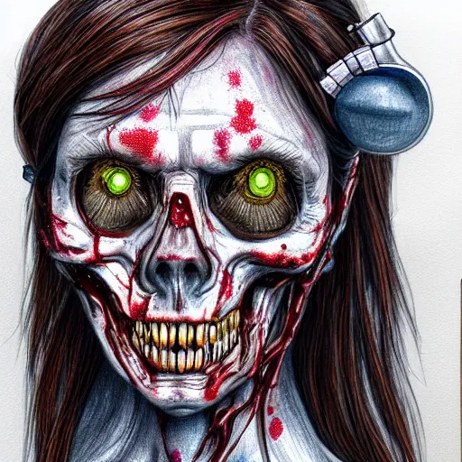 Image similar to Colored pencil art on paper, Zombie Nurse, highly detailed, artstation, MasterPiece, Award-Winning, Caran d'Ache Luminance