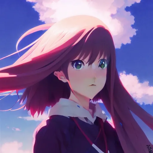 Image similar to anime girl, trending on pixiv fanbox, painted by greg rutkowski, makoto shinkai, takashi takeuchi studio ghibli, yoshiuki tomino, ayami kojima