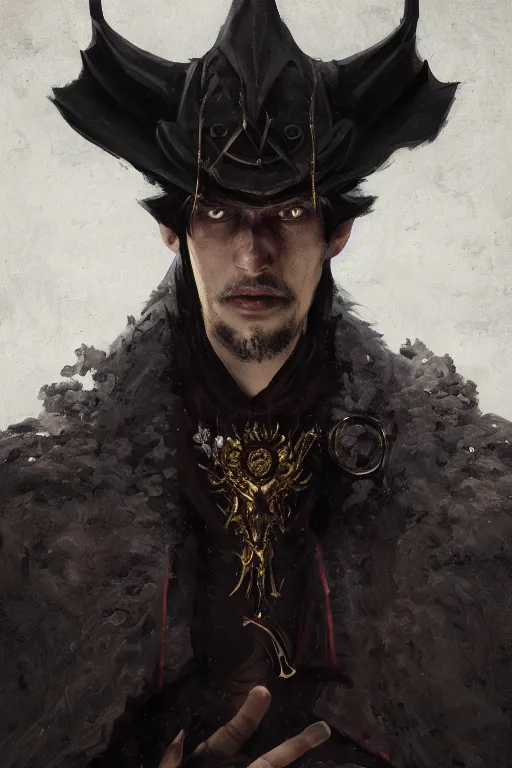 Image similar to A fancy portrait of a occultist by Greg Rutkowski, Sung Choi, Mitchell Mohrhauser, Maciej Kuciara, Johnson Ting, Maxim Verehin, Peter Konig, Bloodborne, 8k photorealistic, cinematic lighting, HD, high details, dramatic, dark atmosphere, trending on artstation