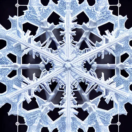 Image similar to close-up of an intricate snowflake, rendered in unreal engine 6, fractal snowflake, HD photography, 4k