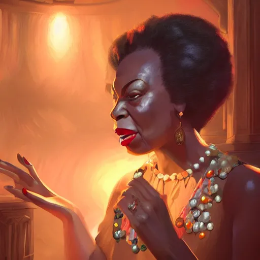 Image similar to Highly detailed portrait of a nina simone singing in a speakeasy unreal engine, fantasy art by Peter Mohrbacher, red and blue lighting, detailed and intricate environment