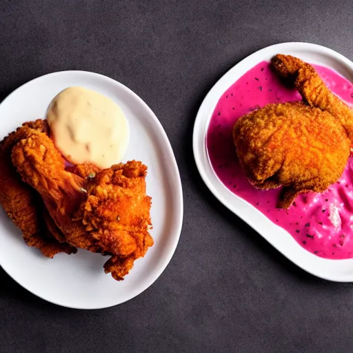 Image similar to fried chicken covered in pink sauce