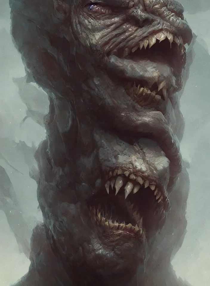 Prompt: a close portrait of a creature invoking fear, art by greg rutkowski, matte painting, trending on artstation, very detailed