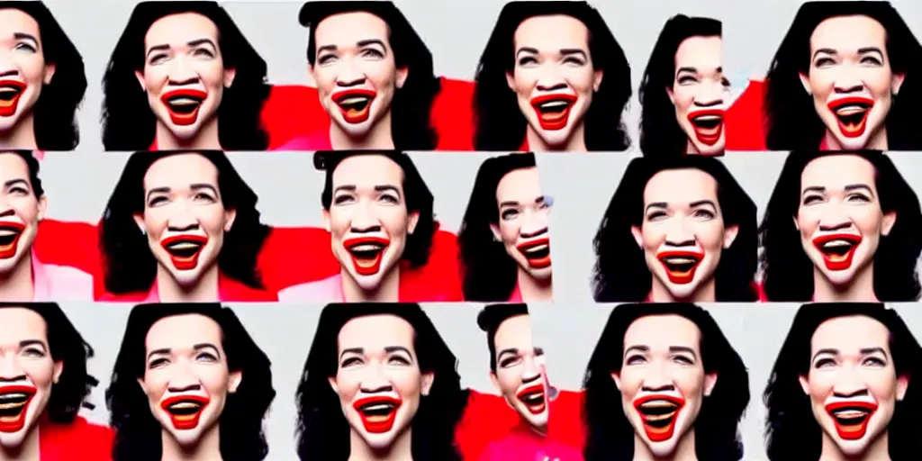 Image similar to old distorted camcorder video of miranda sings as president of the untied states, multiple poses, video still from miranda sings youtube videos