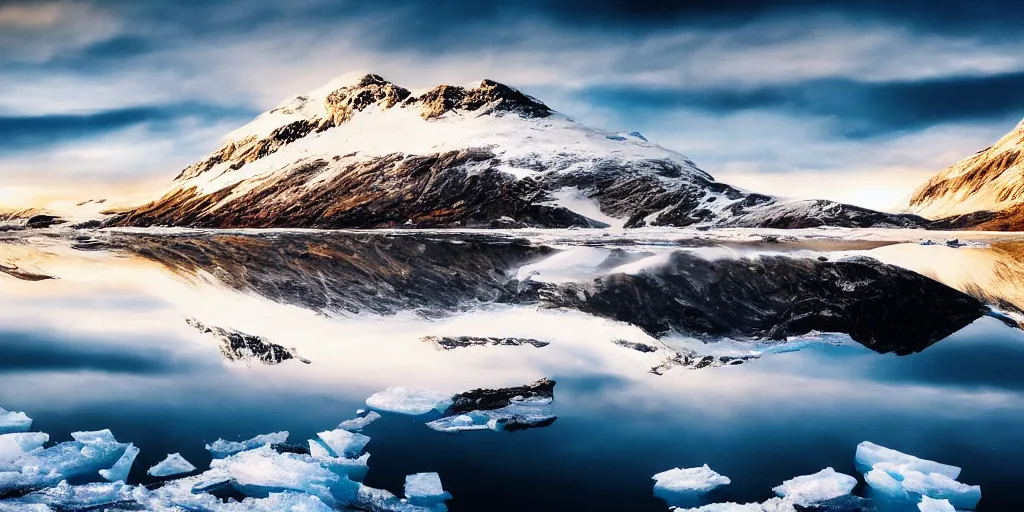 Prompt: wallpaper image of a landscape in the arctic realistic photography