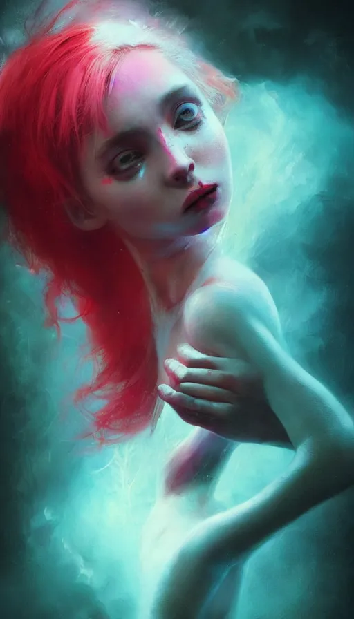 Image similar to shot of blaise girl with pouty aerochrome ( ( ( lips ) ) ), powerful, fungal, adorable, expressive eyes, kawaii playful pose of a dancer, greg rutkowski, charlie bowater, yuumei, stephen gammell, unreal 5, daz, hyperrealistic, dark, dynamic lighting, fantasy art, beautiful face