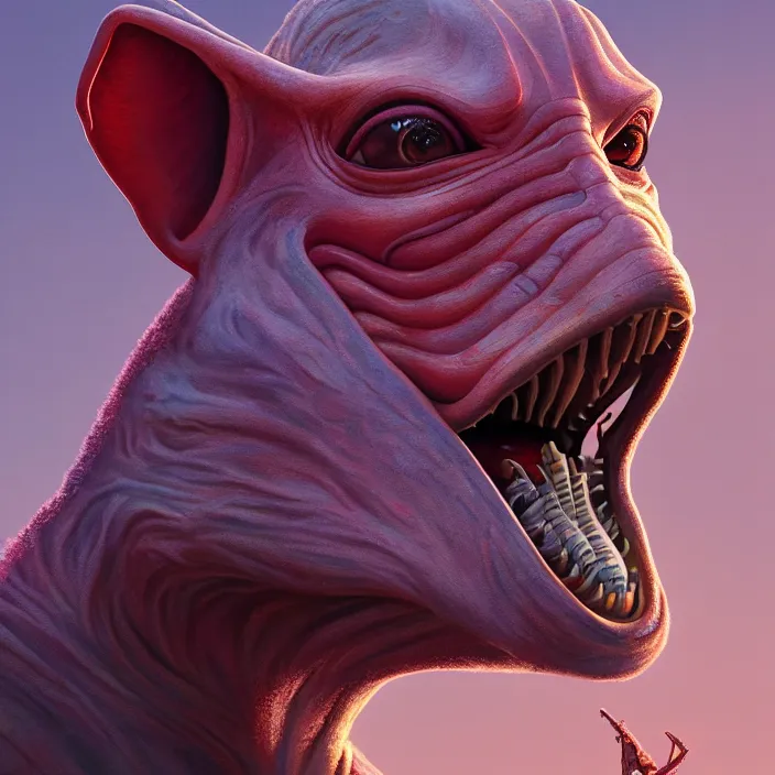 Prompt: portrait of jar jar binks. intricate abstract. intricate artwork. by tooth wu, wlop, beeple, dan mumford. phantom menace. octane render, trending on artstation, greg rutkowski very coherent symmetrical artwork. cinematic, hyper realism, high detail, octane render, 8 k, iridescent accents