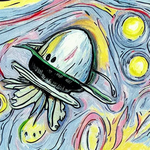 Prompt: painting of space ship in orbit around a planet, detailed, egg, colorful, shell, carapace, insect, bug, beatle, van gogh, hollow knight
