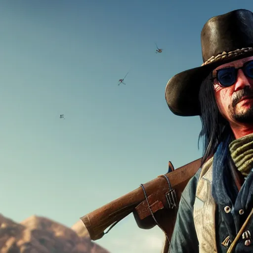 Image similar to David Shing, otherwise know as Shingy, in Red Dead Redemption 2, extreme detail, ray tracing, 8k by artgerm and greg rutkowski