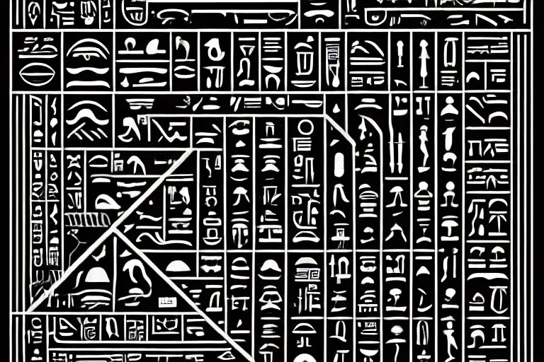 Image similar to a black hieroglyphs on white background, reflections, smooth, sharp focus, concept art, illustration, beautiful, geometric, trending on artstation, cinematic, featured on behance , artwork by WLOP and Tran, Ross