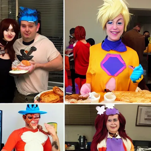 Prompt: people cosplaying as breakfast n -6