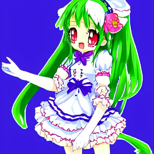 Image similar to cute anime maid girl, 16bit, PC-98, PC-9800, shaded