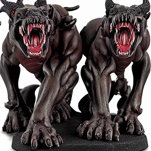 Prompt: horrifying rampaging beast, Cerberus hellhound with a thousand bloody maws, rippling with muscle and hatred, Precious Moments figurine, collectible, Amazon product photo