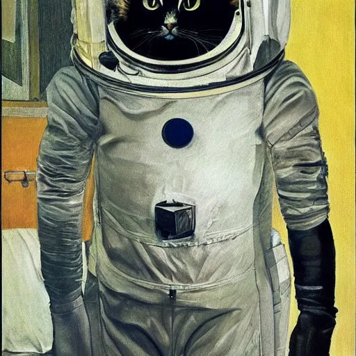 Image similar to a cat astronaut by Andrew Wyeth