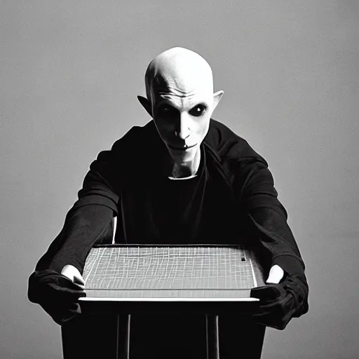 Image similar to portrait of nosferatu playing alone tennis table, sport photography