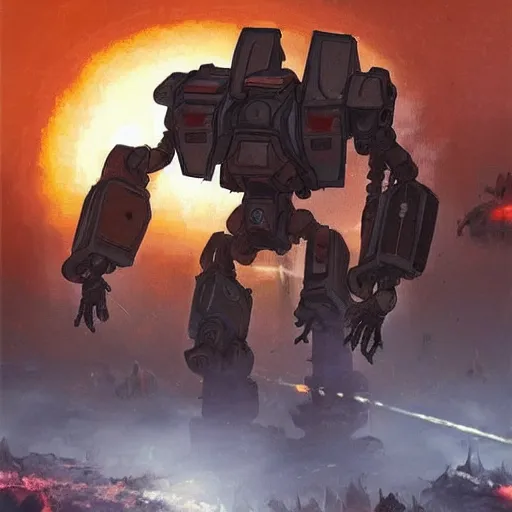 Prompt: war mechs fighting, mech battle, desolate gloomy planet, science fiction