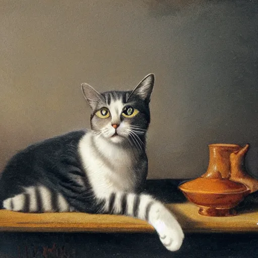 Prompt: still life with a cat