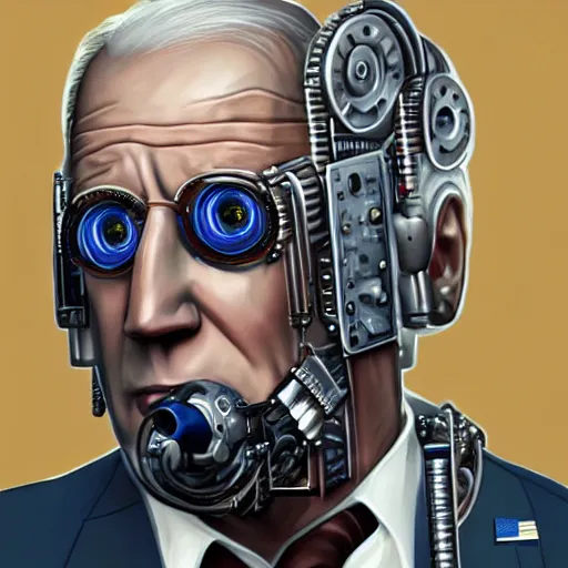 Prompt: joe biden is a steampunk cyborg, scifi, hyper realistic, 8 k