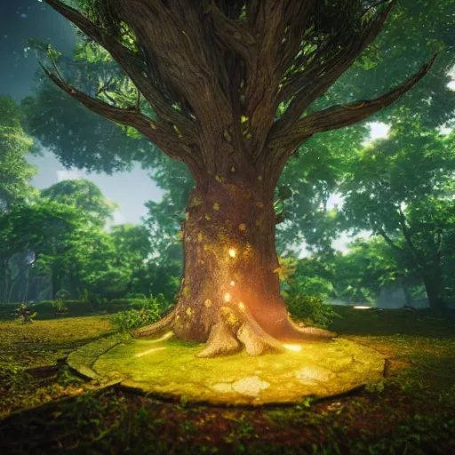 Image similar to yggdrasil the world tree, magical, light background, 8 k, unreal engine, octane render, hyperrealistic