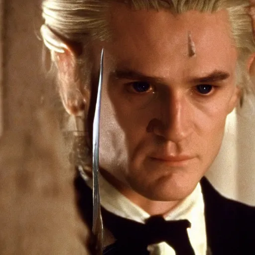 Prompt: Legolas, Frodon, Gandalf in American Psycho (1999)