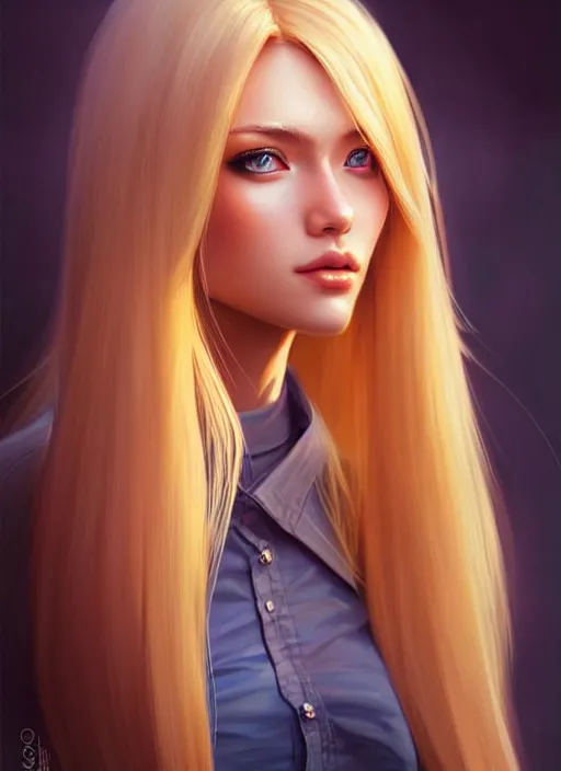 Image similar to a gorgeous female with long blonde hair in the style of stefan kostic, realistic, full body shot, wide angle, sharp focus, 8 k high definition, insanely detailed, intricate, elegant, art by stanley lau and artgerm, floating embers