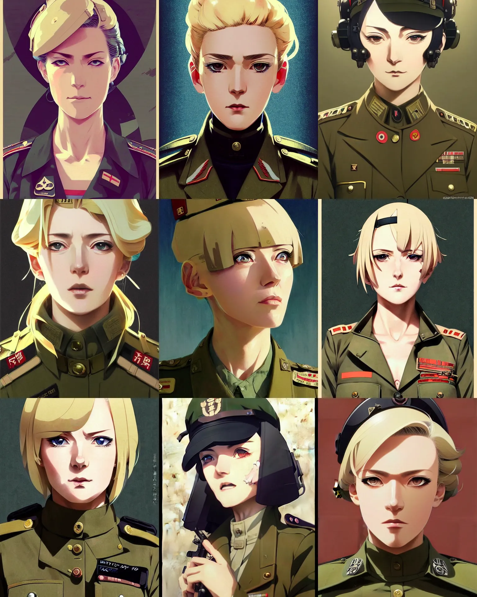 Prompt: A beautiful older dieselpunk woman in military fatigues || VERY VERY ANIME!!!, fine-face, blonde hair, realistic shaded Perfect face, fine details. Anime. realistic shaded lighting poster by Ilya Kuvshinov katsuhiro otomo ghost-in-the-shell, magali villeneuve, artgerm, Jeremy Lipkin and Michael Garmash and Rob Rey