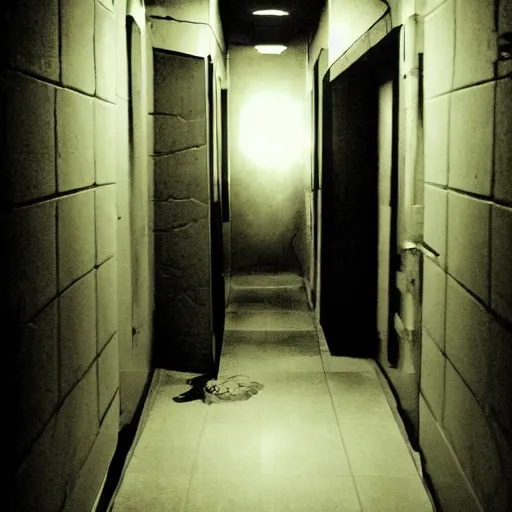 Prompt: sonic the hedgehog, creepy, horror, off - putting, dark, hallway, photo, paranormal