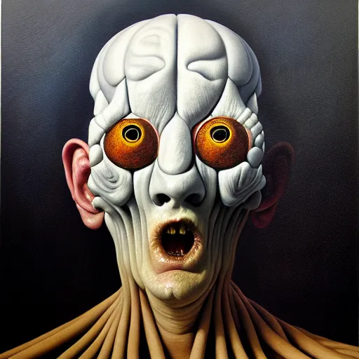 Prompt: ethos of ego, mythos of id, monsters of madness. by heraldo ortega, hyperrealistic photorealism acrylic on canvas, resembling a high - resolution photograph