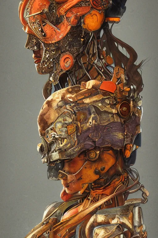 Image similar to portrait of beautiful young mainem, warhammer, japaneese style, cyberpunk armor, a lot of more scars, more and more flowers, orange head, the middle ages, highly detailed, artstation, illustration, art by max ernst, 8 k quality