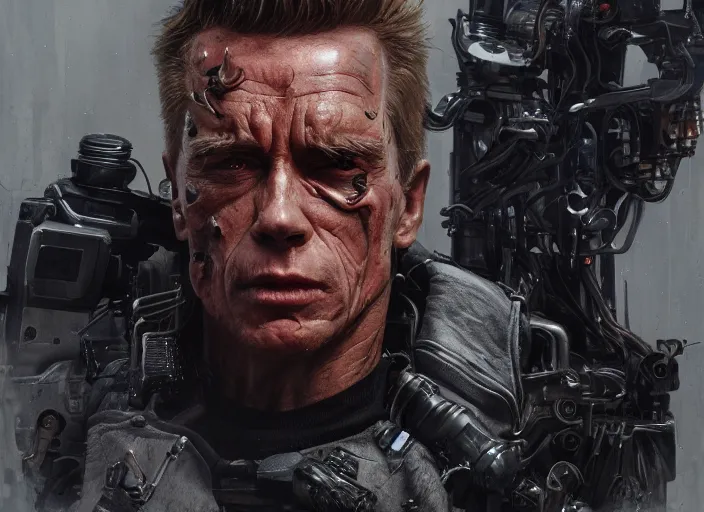 Image similar to the terminator, au naturel, hyper detailed, digital art, trending in artstation, cinematic lighting, studio quality, smooth render, unreal engine 5 rendered, octane rendered, art style by klimt and nixeu and ian sprigger and wlop and krenz cushart