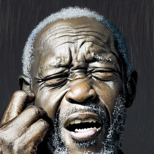 Prompt: An old african man raging and screaming and Television, holding a controller. Nice rimlight. By ilya kuvshinov, krenz cushart, Greg Rutkowski, trending on artstation. Sharp highlights, amazing textured brush strokes, accurate shape, cinematic soft, 8k, VFX, dramatic lighting, psychedelic colouring