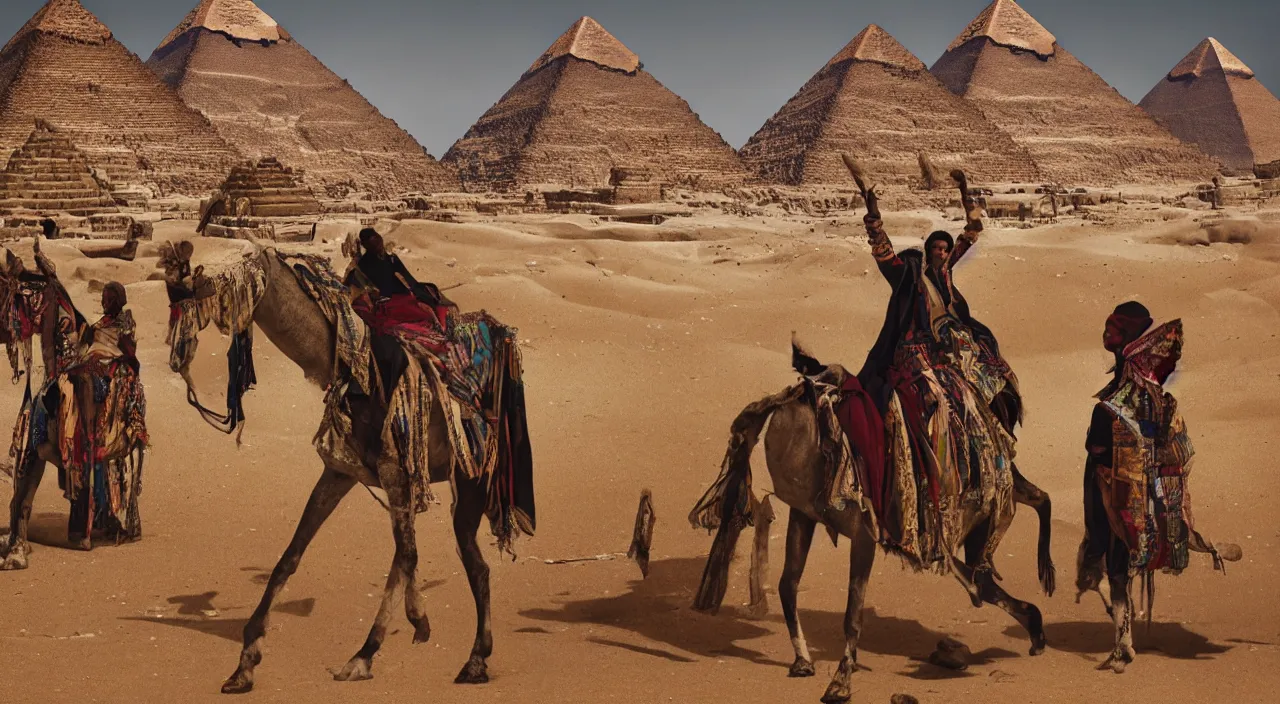 Prompt: fashion editorial portrait by jimmy nelson. on the pyramids, in egypt