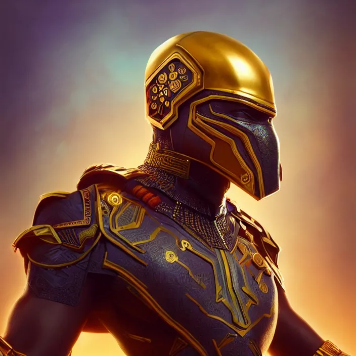Prompt: retrofuturism old rct screen, ultra realistic illustration, wakandan warrior with flowers blossoming from helmet, elegant, highly detailed, digital painting, concept art, smooth, sharp focus, volumetric lighting, photorealistic rendering, artstation, redshift, octane, golden ratio