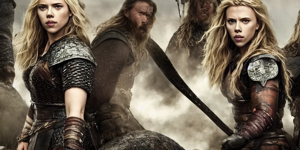 Image similar to Scarlett Johansson playing a shield maiden in the TV series Vikings