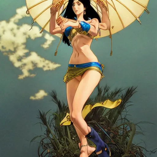 Image similar to highly detailed vfx portrait of nico robin by eiichiro oda!, stephen bliss, makoto shinkai, alphonse mucha, sharp focus, art by artgerm and greg rutkowski!, harsh overhead sunlight, blue eyes!!, large aquiline nose!!, stanley kybric, kaoru mori, intricately detailed, best of behance,