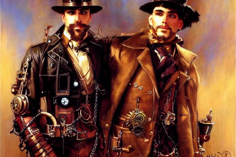 Prompt: steampunk style, male, painting by gaston bussiere, craig mullins, j. c. leyendecker, tom of finland