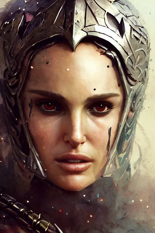 Image similar to natalie portman, legendary warrior, heroic, lord of the rings, tattoos, decorative ornaments, battle armor, by carl spitzweg, ismail inceoglu, vdragan bibin, hans thoma, greg rutkowski, alexandros pyromallis, perfect face, fine details, realistic shading photorealism